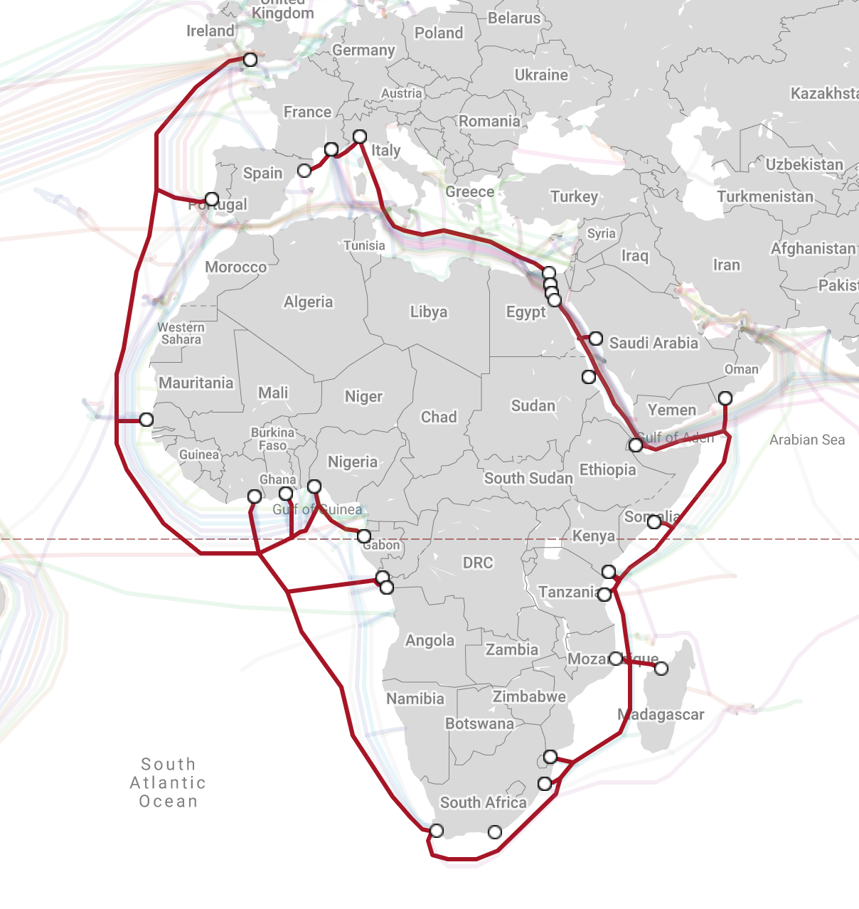 telegeography submarine cable map 2020